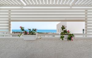 two potted plants on a window with a view of the ocean at Awesome Home In Marina Di Ragusa in Marina di Ragusa +19 photos