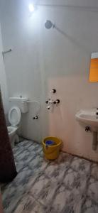 a bathroom with a sink and a toilet and a bucket at The Green resort goa in Canacona +13 photos