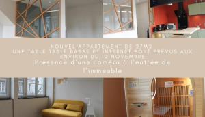 a collage of two pictures of a room with a chair at Appartement Cosy avec Sauna - Angouleme - 4 personnes in Angoulême +17 photos