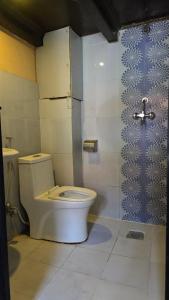 un baño con inodoro y ducha en Moon Light Guest House, en Bhaktapur