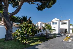 a white house with a tree in front of it at El Árbol de la Vida in Poblado de Sancti Petri