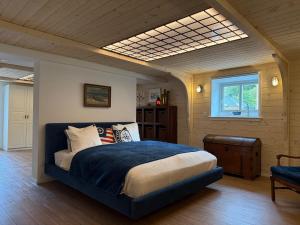 ein Schlafzimmer mit einem Bett und einem Dachfenster in der Unterkunft Villa Pippi in Tokarnia