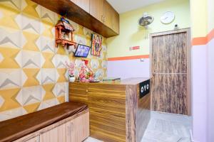 a kitchen with a wooden counter and a door at Super Hotel O Three Sixty Five Inn Guest House in Salt Lake City