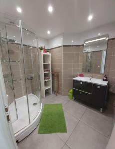 a bathroom with a shower and a tub and a sink at Apartment L'Aquarius in Villeneuve-le-Roi