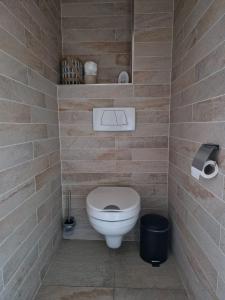 ein Bad mit einem WC in einer Ziegelwand in der Unterkunft Kaapsduun in Nes