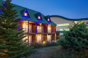 a house with a christmas tree in front of it at Готель Плай in Plav'ya