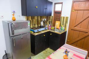 a small kitchen with a refrigerator and a sink at Su Casa Bentota in Bentota