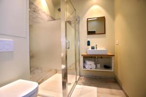 a bathroom with a shower with a toilet and a sink at Aparthotel Acacia in Eeklo