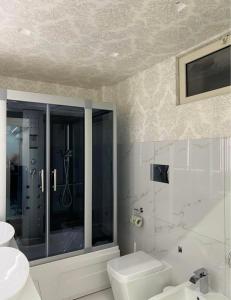 un bagno con doccia, WC e lavandino di Il piacere-Luxury apartments a Caltagirone