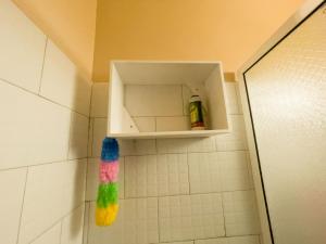 a bathroom with a shower with a toothbrush at Cozy One Bedroom Apartment with Fast Fibre Wifi, Netflix, Hot Showers, Furnished Kitchen in Kampala +19 photos