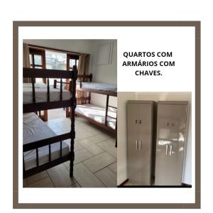 two photos of a room with bunk beds at Hostel da Dani in Balneário Camboriú