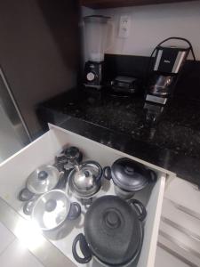 Kuchyň nebo kuchyňský kout v ubytování Temporada Apto Litoral Sul - Praia de Jacumã