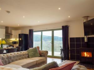 a living room with a couch and a fireplace at Red Kite Lodge - Uk32610 in Old Radnor