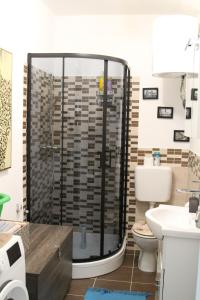 a bathroom with a shower with a toilet and a sink at Apartment in city center in Rijeka