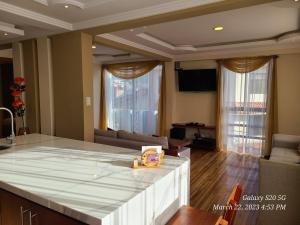 クエンカにあるSuite Four, luxurious, with BBQ areaのリビングルーム(大きなカウンタートップ付)