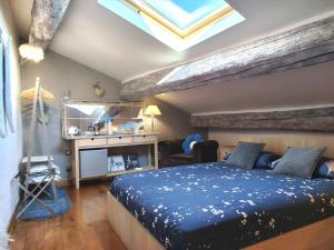 Un dormitorio con una cama y una claraboya. en VILLA ARTEMIA Maison vigneronne - chambre d hôtes-B&B-piscine et spa, en Sigean 35 fotos más