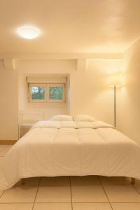 a bedroom with a large white bed with a window at Studio Maison de Maître, Parking sur Place privé Free, MULHOUSE CENTRE in Mulhouse
