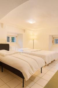 two beds in a large room with white walls at Studio Maison de Maître, Parking sur Place privé Free, MULHOUSE CENTRE in Mulhouse