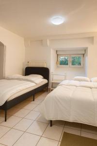 a bedroom with two beds and a window at Studio Maison de Maître, Parking sur Place privé Free, MULHOUSE CENTRE in Mulhouse