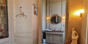 a bathroom with a sink and a mirror at Hotel-Musée Villa Bagatelle in Irigny +33 photos