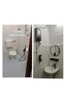 D'Raudhah Homestay : صورتين لحمام به مرحاض ومغسلة