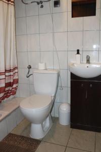 une salle de bain avec des toilettes blanches et un lavabo dans l'établissement K14 Rooms Lublin, à Lublin 15 autres photos