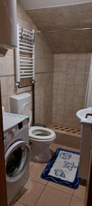 a bathroom with a toilet and a washing machine at Apartman Marija 2 in Kraljevo