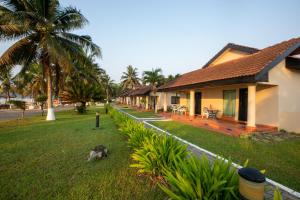 a row of houses with a dog sitting in the grass at Busua Beach Resort in Busua