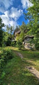 a dirt road in a field with trees and rocks at Ромашка in Sheshory