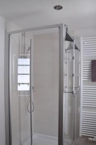 a shower with a glass door in a bathroom at Kiefer-Apartments in Rust +53 photos
