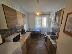 a kitchen with a sink and a counter top at Kuckó Apartman Berente in Berente