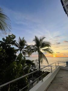 a view of a beach with palm trees and the ocean at Loft in Cartagena with direct beach access in Cartagena de Indias