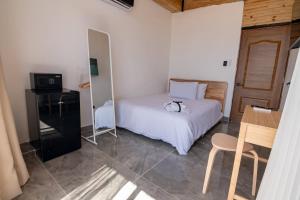 圣斐利-银港Casa Ola & Surf的一间卧室，配有一张床、一台电视和一张桌子