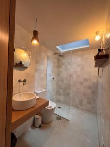 a bathroom with a sink and a toilet at Ánimas, elegantes pisos en el centro histórico in Pontevedra