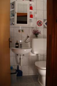 a bathroom with a toilet and a sink at Kuća Lavanda in Drežnjak +126 photos