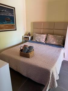 a bedroom with a bed with a basket on it at Itacimirim Beach House in Camacari +26 photos