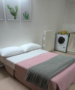 a bedroom with a bed and a washing machine at casa vacanza con terrazza in Laterza