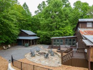 an aerial view of a backyard with a house at Skyline Escape in Lenoir