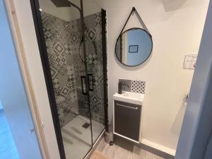 bagno con doccia, specchio e lavandino di Pia - Studio 1er climatisé 2 pers ad Avignone Altre 10 foto