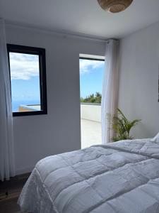 een witte slaapkamer met een bed en een raam bij Le Jams Rosats in Saint-Denis +22 foto's