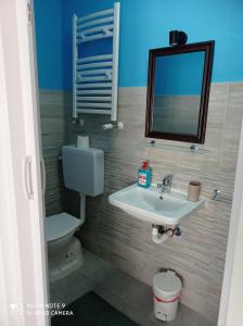 Un baño con lavabo, inodoro y espejo. en B&B Leo, en Aviatico 8 fotos más