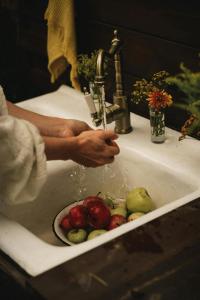 a person is washing apples in a sink at Berry's Farm in Vosburg