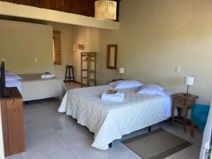 a hotel room with two beds and a television at Pousada Casa Campeche - Floripa in Florianópolis +57 photos