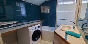 a bathroom with a washing machine and a sink at Gite 3 étoiles Escapade à la campagne in Xertigny +2 photos
