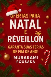 a poster for a christmas party with a christmas tree at Murakami Pousada in Itanhaém