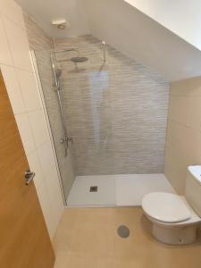 a bathroom with a shower and a toilet at Condado de Alhama- Casa Colby in El Romero