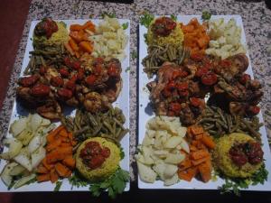 three plates of food with different types of vegetables at Siman luxury camp in Merzouga +5 photos
