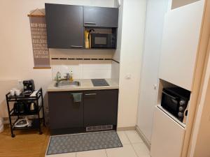 a small kitchen with a sink and a microwave at Appartement à 15 mins de Paris in Châtillon