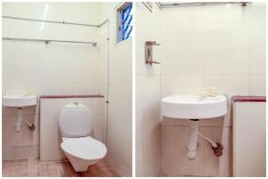 コインバトールにあるHotel O Kota Lodgeのバスルーム(トイレ、洗面台付)の写真2枚