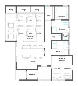 un plan d'étage d'une maison dans l'établissement Stagione Hakone Yumoto Villa スタジオーネ箱根湯本VILLA, à Hakone 46 autres photos